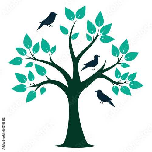 Silhouette of a tree with birds perched on its branches