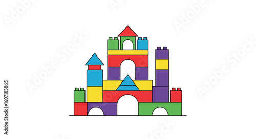 Colorful building blocks castle construction for creative childrens playtime fun and imagination development