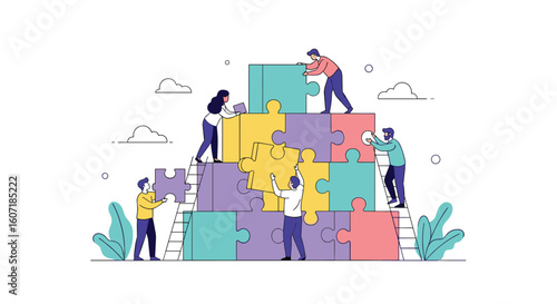 Teamwork and collaboration building a complex puzzle together understanding togetherness and shared vision