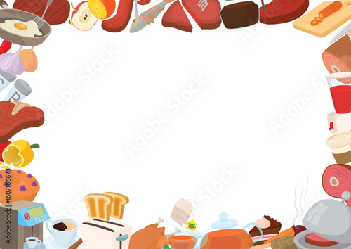 Food border frame with various foods creating white space for text or other design elements