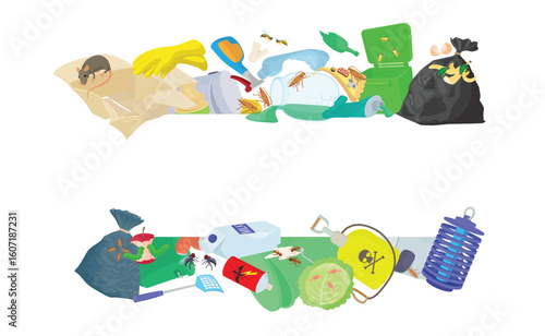 Pest control products and services eliminating insects, rodents, and other pests infesting a home