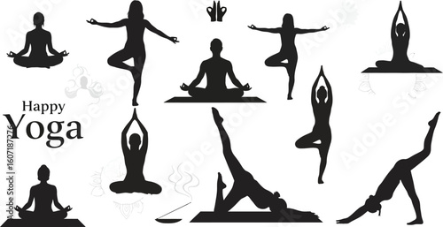 Find inner peace with yoga poses and silhouettes, perfect for wellness campaigns and promoting mindful living and healthy lifestyle practices
