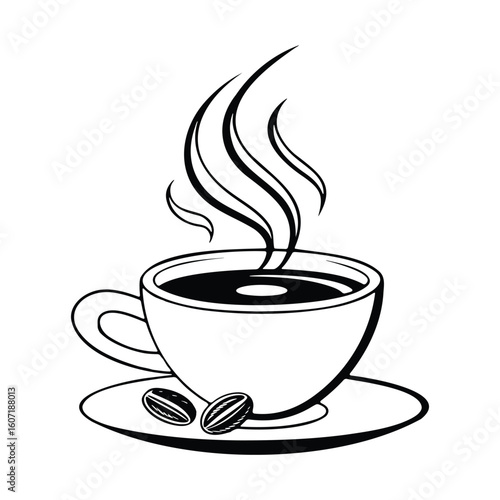 silhouette of a coffee mug emitting steam black line art design on white