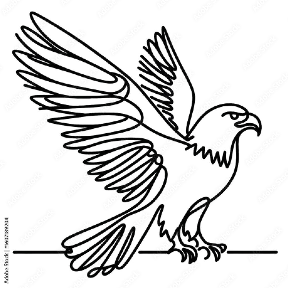 Fototapeta premium Soaring eagle illustration symbolizing freedom, power, and ambition in elegant line art