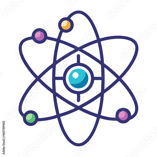 Colorful Atom Model Depiction of Science and Technology Concepts