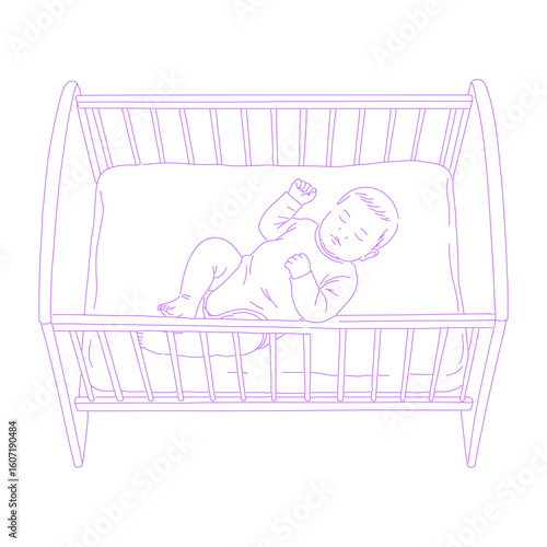 Baby Sleeping in a Crib Line Art illustration
