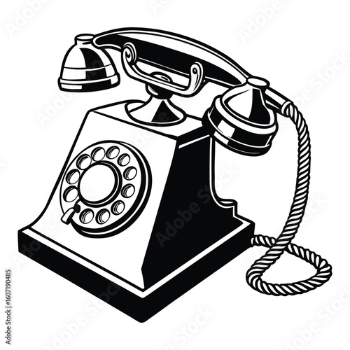Silhouette of vintage retro landline telephone set black iconic graphic design