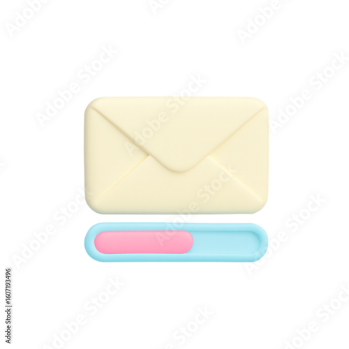 3d email icon with loading bar isolated on transparent background