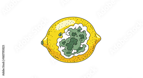 Moldy lemon rotten fruit unhealthy food ingredient bad produce spoiled citrus organic decay green fungal growth contaminated foodstuff rotting citrus fruit unwholesome produce