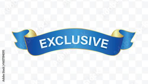 Exclusive text ribbon white caption blue stripe banner