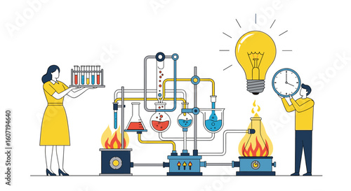 Scientists conduct complex chemistry experiment illuminating a bright idea through rigorous laboratory investigation
