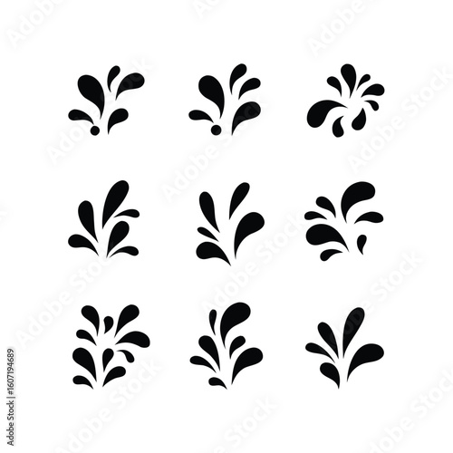 Nine Black Splashes Isolated on White Background water liquid 1