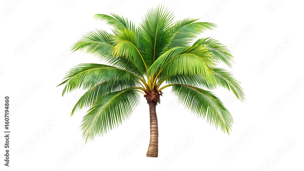 Obraz premium single coconut palm tree with green fronds isolated on white and transparent background