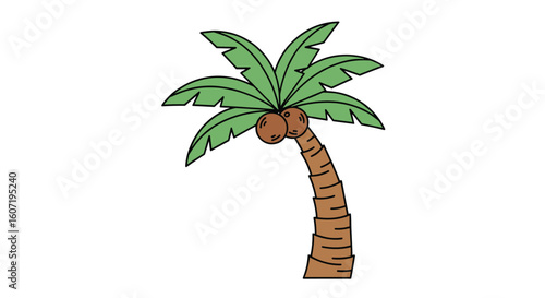 Tropical palm tree with coconuts swaying gently in a warm island breeze