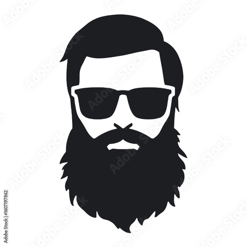 Beard with sunglasses in minimalist black silhouette design  