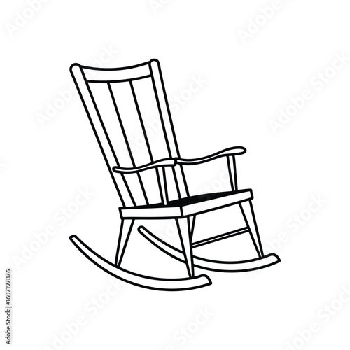 Vector Outline Illustration of Rocking Chair Clip Art Isolated on White Background