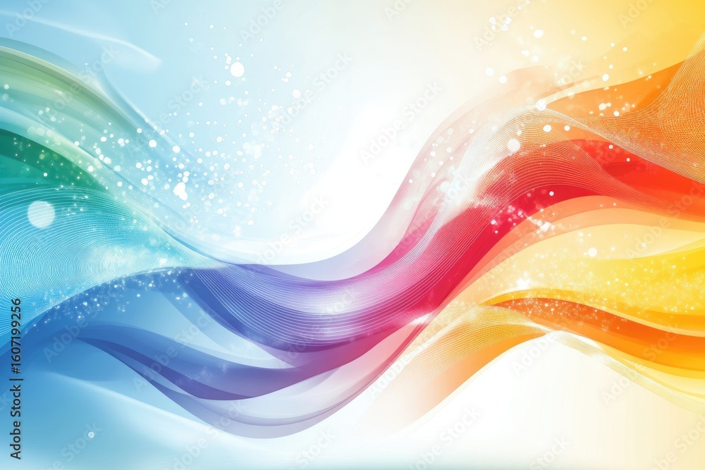 Obraz premium Abstract rainbow waves with glowing particles