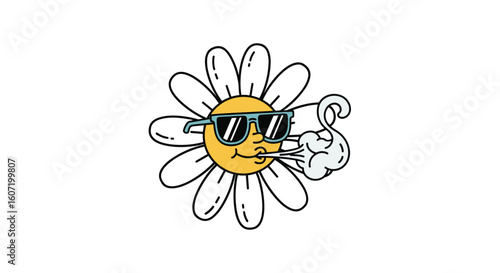 Groovy daisy with sunglasses blowing smoke and looking cool and relaxed vibe