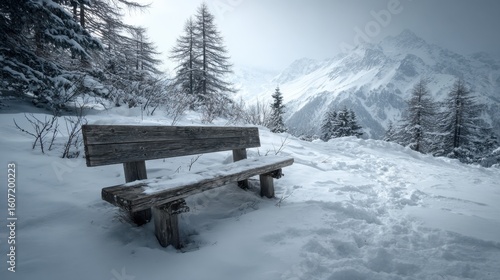 Wallpaper Mural Wooden Bench in Snowy Landscape. Torontodigital.ca