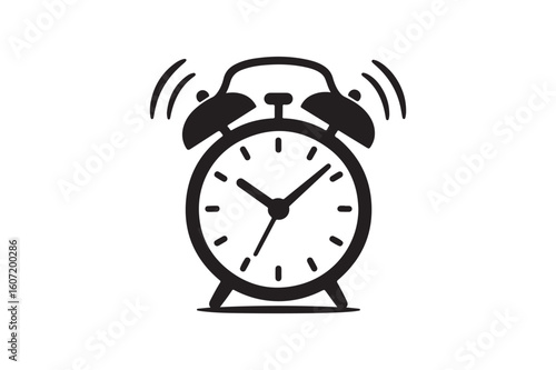 Alarm clock ringing silhouette vector art illustration on white background