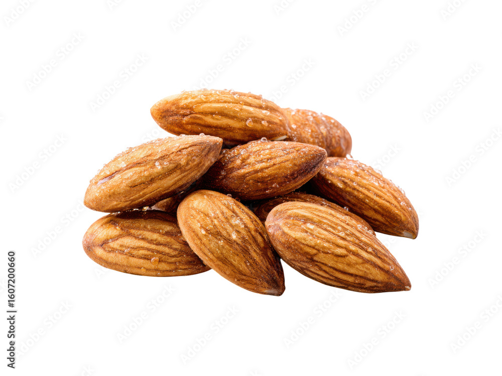 Brown almonds with water droplets nuts food, Png Transparent, Isolated on White Brown almonds with water droplets nuts food, Png Transparent, Isolated on White