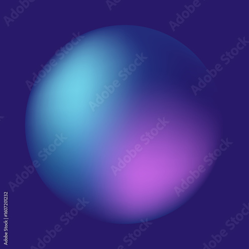 A holographic Neon Glow Gradient Sphere in Blue, and Purple. Vibrant Gradient Banner with Dark Glow Gradient background. Vector Illustration
