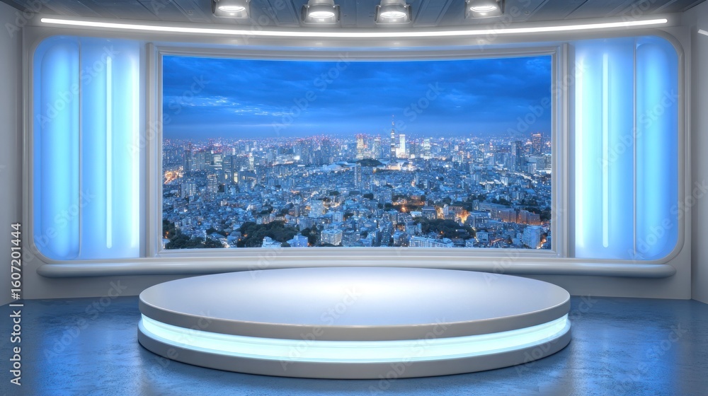 Fototapeta premium Empty modern set with city skyline view.