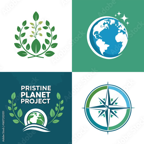 Collection of Earth Logos, Isolated Vector