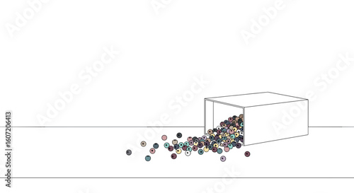  Colorful beads spilling from box in minimal line art style