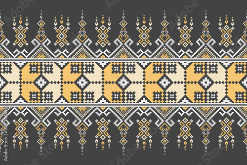 Cross stitch pattern concept showcasing traditional ethnic geometric pattern, Design for textile, background,carpet,wallpaper,clothing,wrapping,Batik,fabric,Vector illustration	

