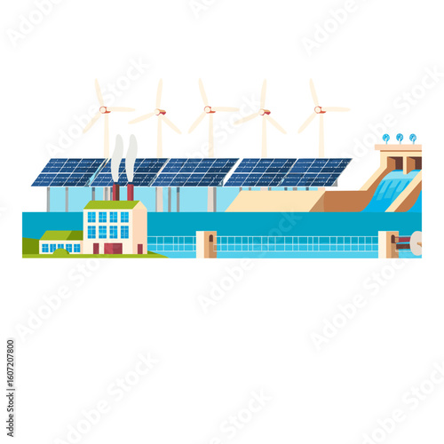 Renewable Energy Sources: Wind, Solar, and Hydro Power Plant