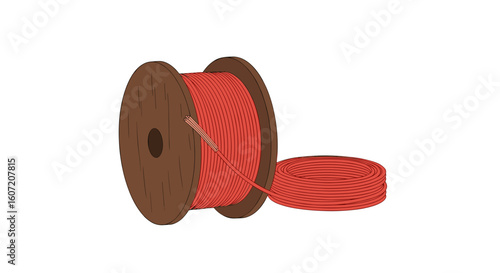 Red cable spool illustration in brown and red colors