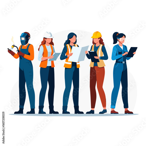 Diverse Group of Women in Construction Uniforms