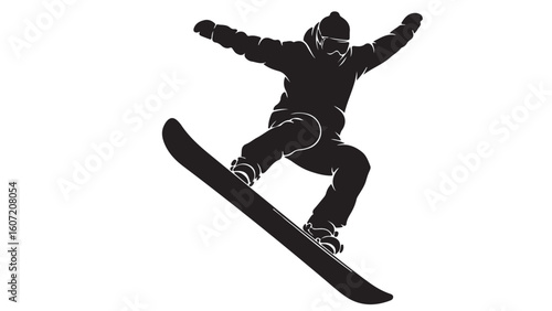 Black silhouette of snowboarder making a trick, vector illustration