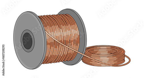 Copper wire spool illustration in brown and gray tones