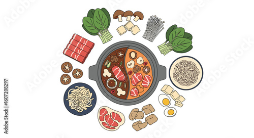 Delicious hot pot meal preparation with fresh ingredients and savory broths for a wonderful dining experience