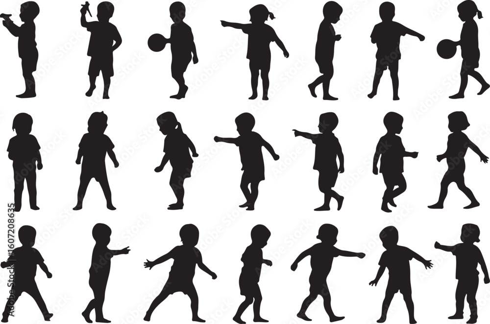 Fototapeta premium Children playing active poses silhouettes running
