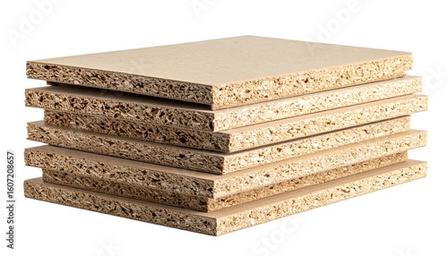 Stack of light beige particle board