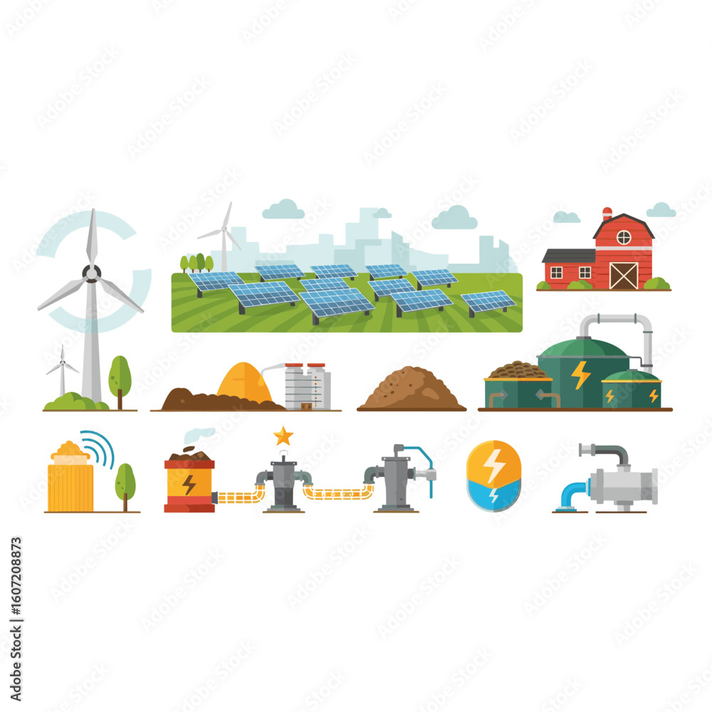 Obraz premium Renewable Energy Sources and Systems Illustration