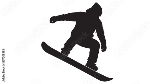Silhouette of a snowboarder performing a trick in the air, vector illustration