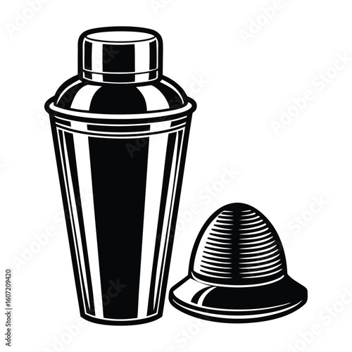 Cocktail Shaker Silhouette Illustration Metal Bar Drinkware on White Background