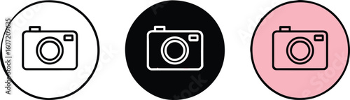 versatile flat camera pictogram in pastel black white and pink suitable for mobile app and web interface