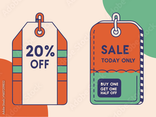 Two sale tags with discount offers
