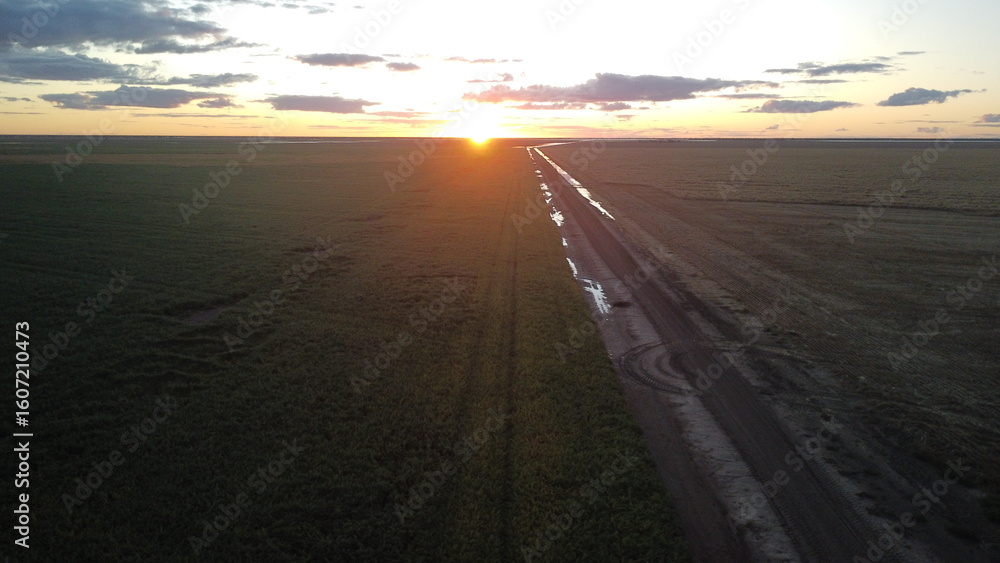Fototapeta premium Sunset over a farm in Australia during working holiday visa