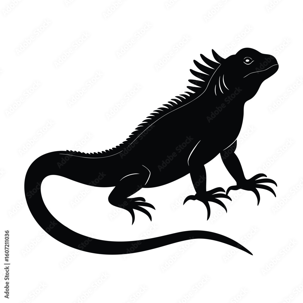 Naklejka premium Majestic Iguana Silhouette Vector Illustration Graphic Design on White Background