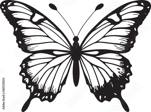 Black and white butterfly tattoo style vector illustration