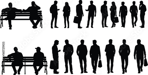 Dynamic silhouette collection showing people relaxing, shopping, and using mobile devices for versatile design projects and creative concepts