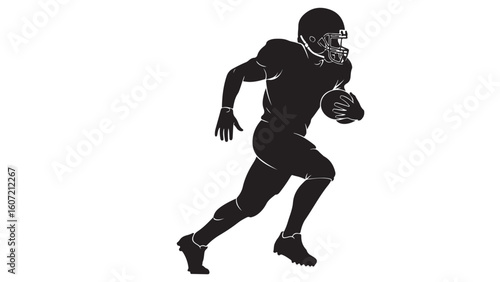 Football Player Silhouette Running with Ball, Black Vector Illustration