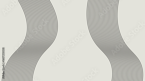 Modern abstract vector with twin vertical curved wave lines and central empty space. Minimal black line design perfect for posters, branding, web banners, and stylish layouts.