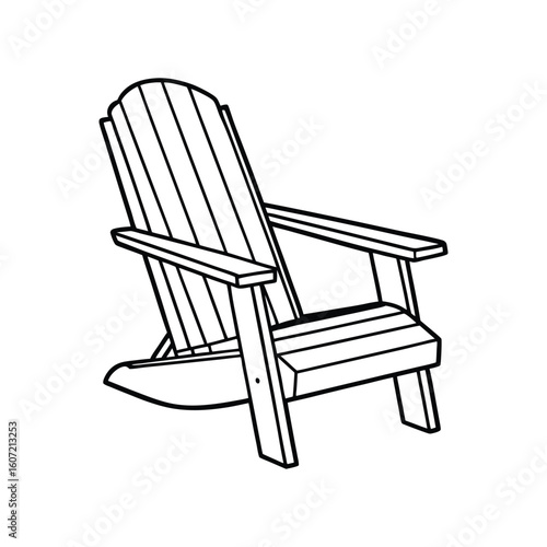 Vector Outline Clip Art of Adirondack Chair Isolated on White Background